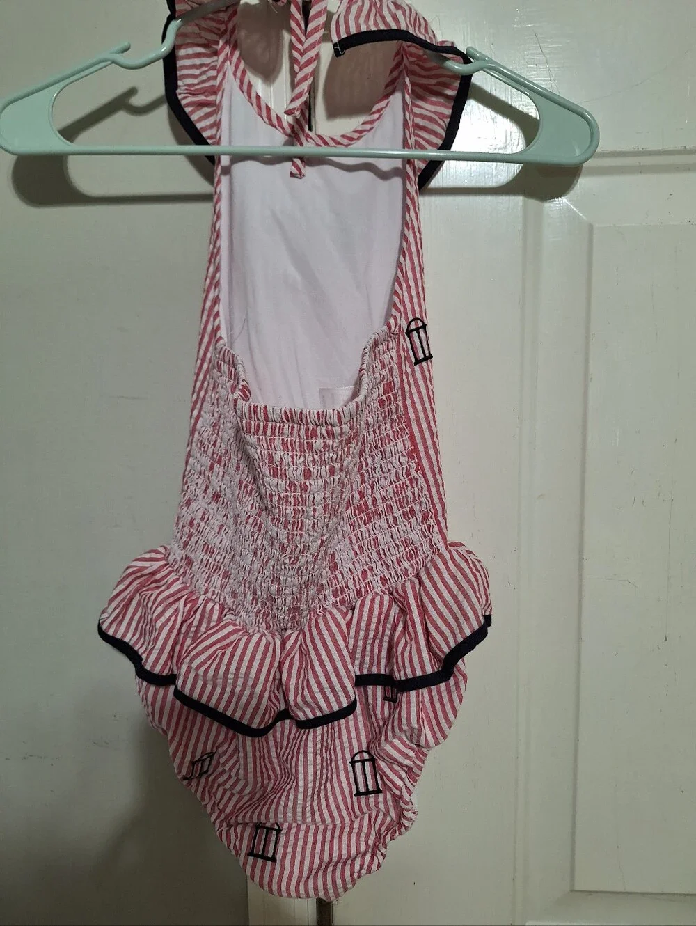 Little Bear Smocks Girls Seersucker Red Stripe One-Piece Swimsuit Sz 12